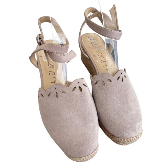 Sole Society Calysa Mauve Espadrille Wedge Sandals Laser-Cut Detail Womens 9.5 - Picture 3 of 13